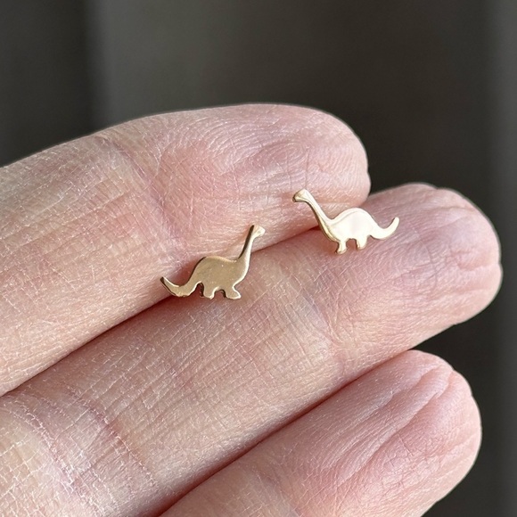 Rose Gold Dinosaur Stud Earrings - Picture 12 of 12
